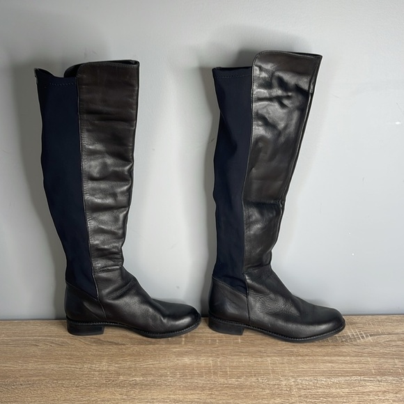 Aldo Knee-High Leather Tall Riding Boots Black Textile Back Round Toe Size 7.5 - Picture 5 of 9